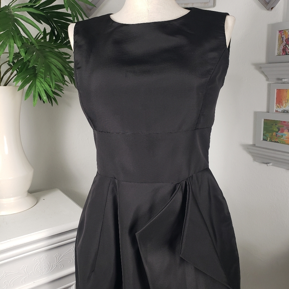 Oscar de la Renta Black Silk Taffeta w/ Pleats - Vintage Retro Fit & Flair sz 12